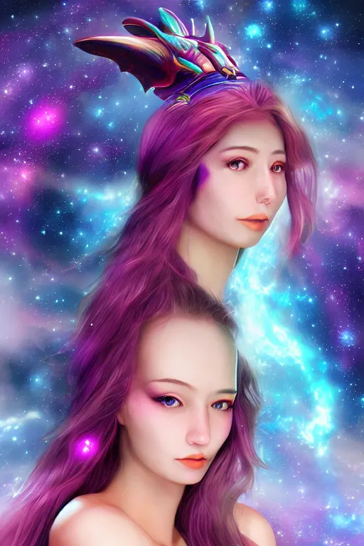 Image similar to galaxy Dragon princess, digital art, 8k ,character ,realistic, portrait, hyperrealistic