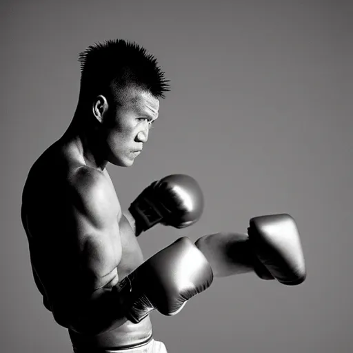 Prompt: black and white photo, portrait of k1 kickboxer by richard avedon, realistic, Leica, medium format, cinematic lighting, parallax, high resolution,