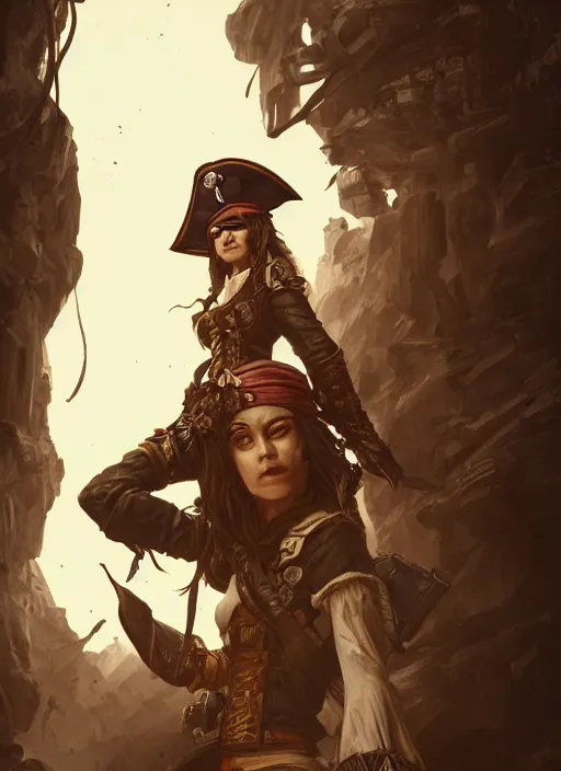 Image similar to portrait, female pirate captain, Dynamic lighting, cinematic, establishing shot, extremely high detail, foto realistic, cinematic lighting, pen and ink, intricate line drawings, post processed, concept art, artstation, matte painting, style by Raphael Lacoste, Eddie Mendoza