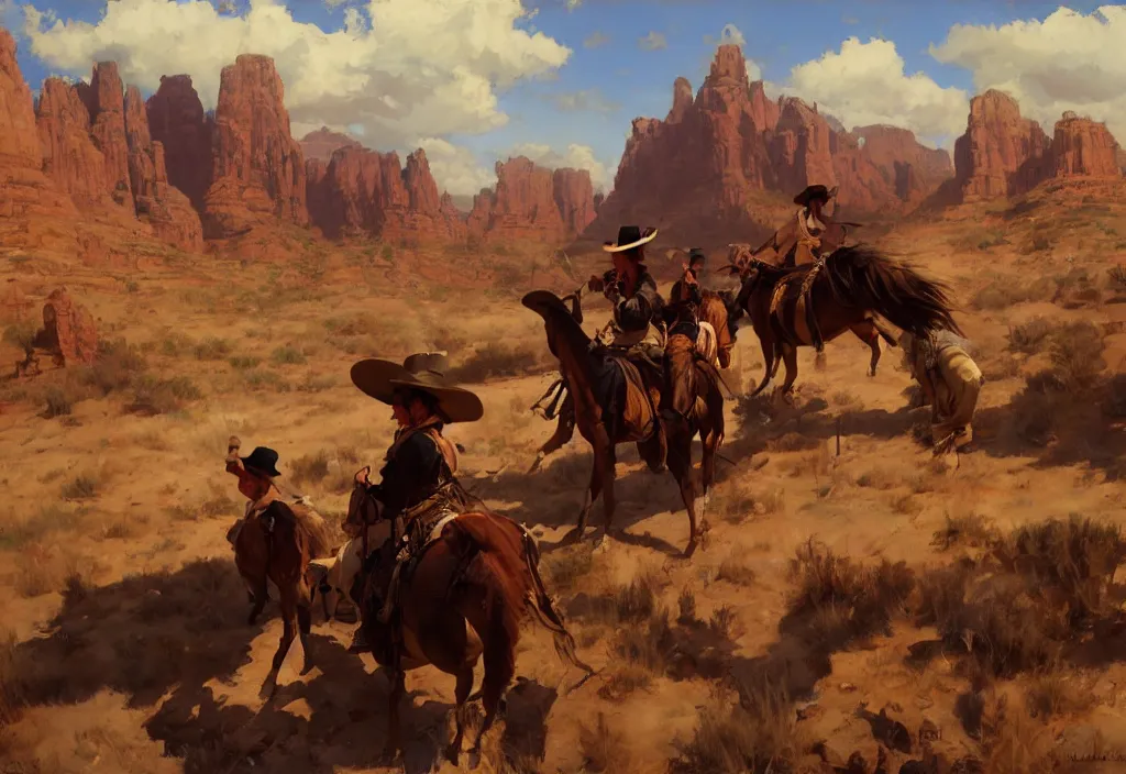 Image similar to greg manchess painting of wild west scenery in the year 1 8 5 0, painting, trending on artstation, by huang guangjian and gil elvgren and sachin teng