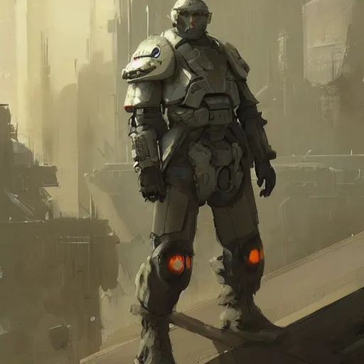 Prompt: concept art by greg rutkowski, a futuristic soldier, roughly from the 2 6 th century, wearing a futuristic tactical gear, bulky look and dieselpunk hq.