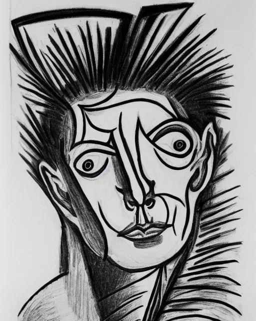 Prompt: Portrait of a demon. Line drawing ink on paper by Jean Cocteau.