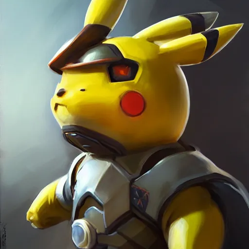 Image similar to greg manchess portrait painting of partially armored pikachu as overwatch character, medium shot, asymmetrical, profile picture, organic painting, sunny day, matte painting, bold shapes, hard edges, street art, trending on artstation, by huang guangjian, gil elvgren, ruan jia, greg rutkowski, gaston bussiere