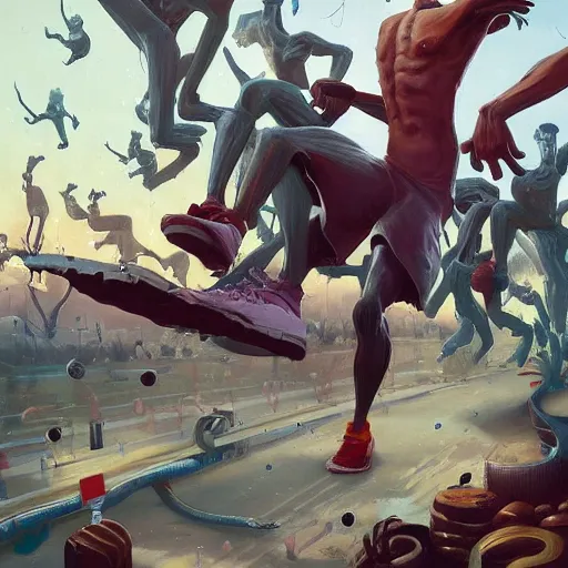 Image similar to cinematic painting of qwop!!!!!!!!!!!!!!!!! running down the trackby alvaro castagnet, peter mohrbacher and dan mumford, kinetic, motion, athletic, running