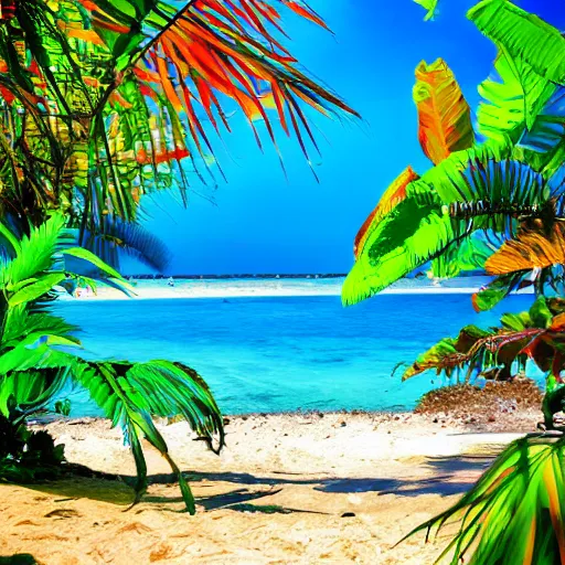 Image similar to extremely colorful jungle on beach