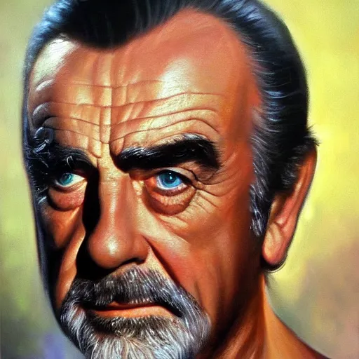 Prompt: ultra realistic portrait painting of sean connery, frank frazetta, 4 k, ultra realistic, highly detailed, epic lighting