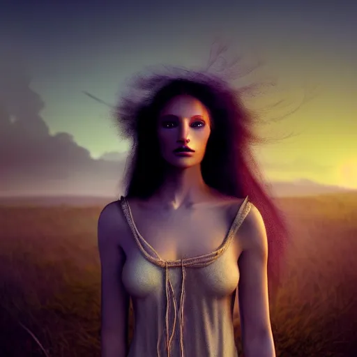 Image similar to photographic portrait of a stunningly beautiful witch pagan priestess female in soft dreamy light at sunset, contemporary fashion shoot, by edward robert hughes, annie leibovitz and steve mccurry, david lazar, jimmy nelsson, breathtaking, 8 k resolution, extremely detailed, beautiful, establishing shot, artistic, hyperrealistic, beautiful face, octane render