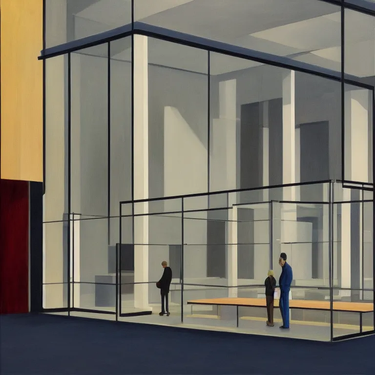 Image similar to inside empty apple store in London, painted by Edward Hopper, painted by James Gilleard, airbrush