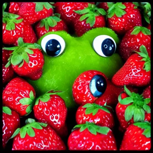 Image similar to strawberry creature with multiple eyes