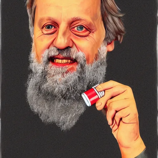 Image similar to sketch portrait of slavoj zizek with a coca cola bottle, artistic pencil drawing, detailed, award - winning, trending on artstation