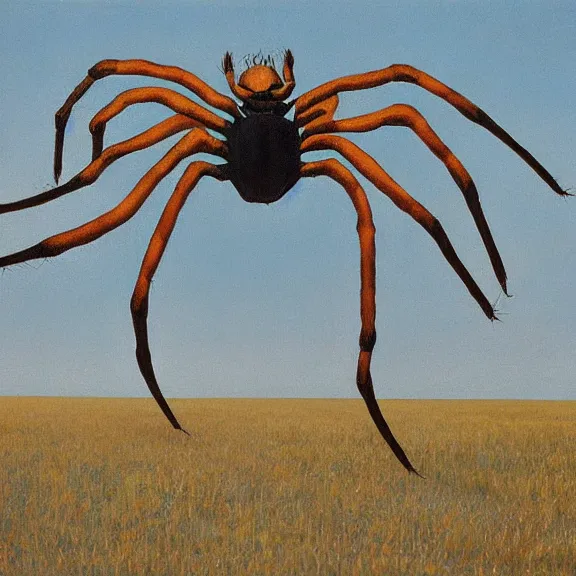 Image similar to oil painting huge spider in the steppe by georgia o'keeffe