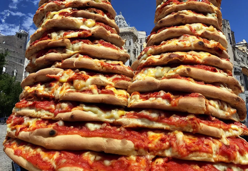 Prompt: The Leaning Tower of Pizza, photo, 4K