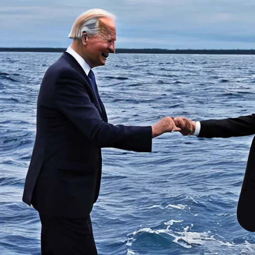 Image similar to biden and putin dancing on the ocean