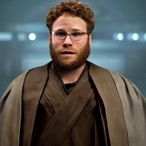 Image similar to seth rogen as anakin skywalker in star wars episode 3, 8 k resolution, cinematic lighting, anatomically correct