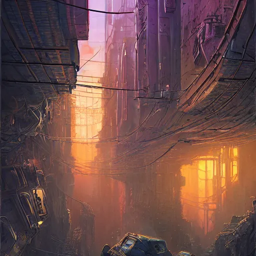 Prompt: A beautiful ultra detailed concept art landscape of the underbelly of a cyberpunk city black market alley way on an alien planet, dirty and robust, cool color scheme by Pixar, dan mumford, beeple, sparth, andreas rocha john howe, and Martin Johnson Heade, concept art wallpaper, featured on conceptartworld, cinematic lighting, landscape photography composition, f16, night time, unreal engine, trending on behance, featured on artstation