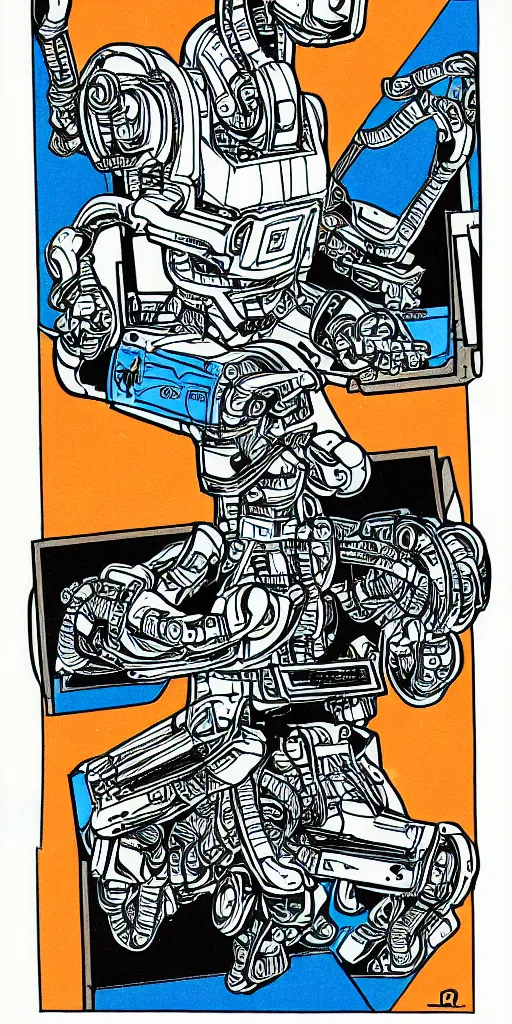 Image similar to commodore 64 robot, detailed color ink drawing