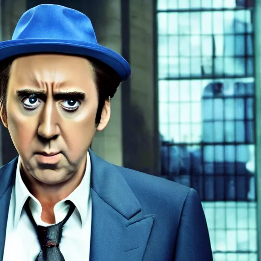 Prompt: nic cage as phoenix wright, ave attorney, movie still, hd digital photography