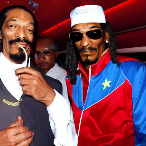 Prompt: hugo chavez smoking with snoop dog in a party inside a private jet, realistic render, award winning photography, luxury