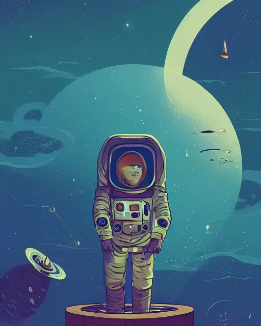 Image similar to wide shoot portrait of ethereal cosmonaut lie relaxed on a crescent moon between the stars and the planets in outer space, cosmonaut post grunge concept art,high detail,4k, trending on artstation by josan gonzalez, wlop, dan mumford and tyler edlin