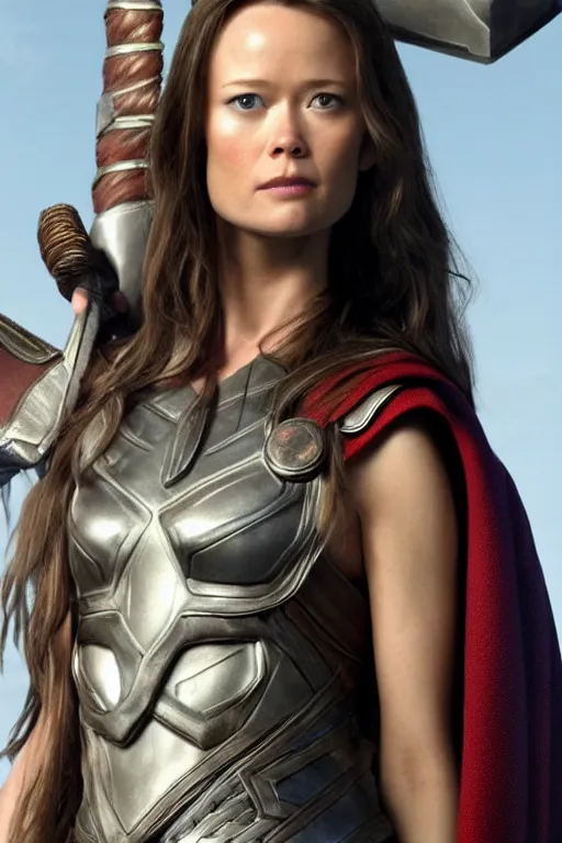 Prompt: summer glau as thor god of war