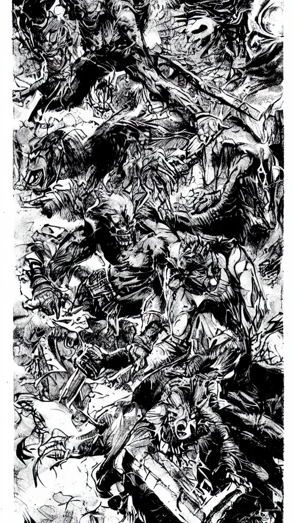 Prompt: a werewolf fighting a vampire in a dark brisbane alley, hd concept art by ron spencer and michael william kaluta, and dave rapoza, and richard borden.