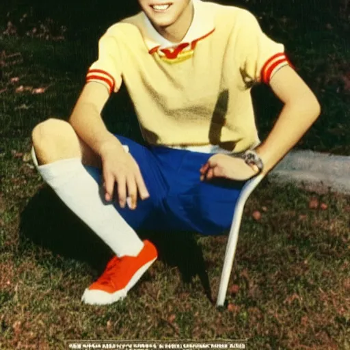 Image similar to a high school senior yearbook photo of Archie Andrews from 1966, in color