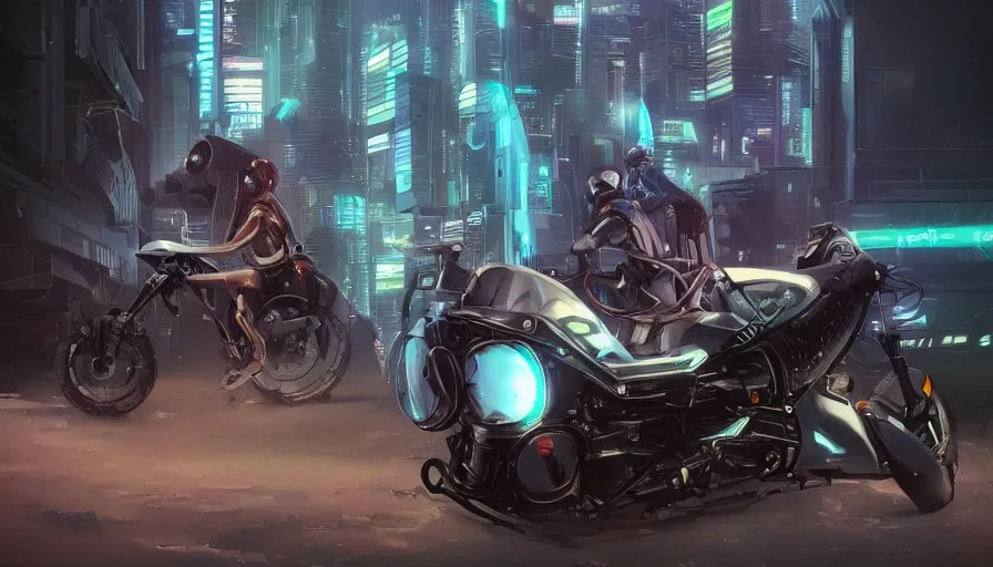 Image similar to a futuristic cyberpunk motorbike, trending on ArtStation