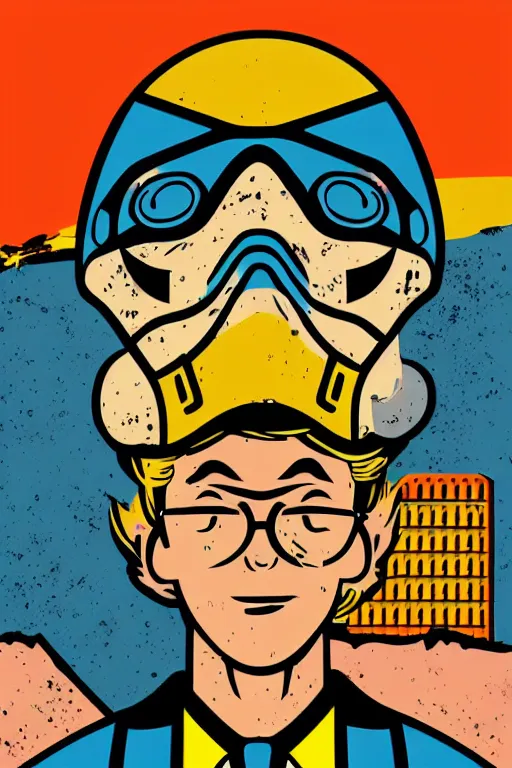 Image similar to fallout 7 6 retro futurist illustration art by butcher billy, sticker, colorful, illustration, highly detailed, simple, smooth and clean vector curves, no jagged lines, vector art, smooth andy warhol style