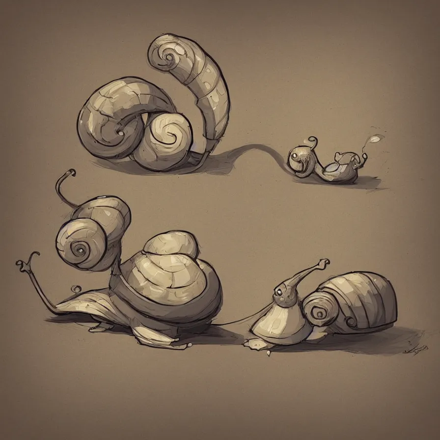Prompt: A perfectly drawn snail is walking on the ground, art by Cory Loftis, ilustration, concept art, sharp focus, ArtStation, Deviantart