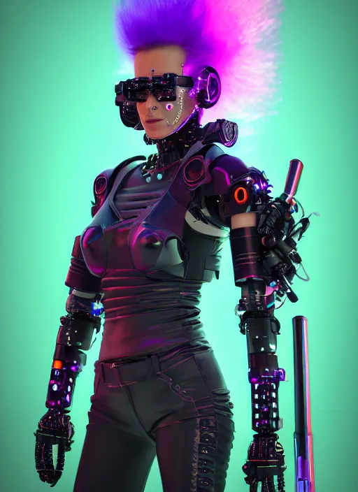 Prompt: cyberpunker with a baseball bat over the shoulder, colorful costume with bionic augments, evil smile, dressed in a t-shirt with an atomic explosion logo, au naturel, hyper detailed, digital art, trending in artstation, cinematic lighting, studio quality, smooth render, unreal engine 5 rendered, octane render, art style by klimt and nixeu and ian sprigger and wlop and krenz cushart