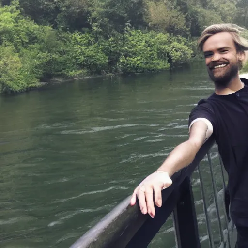 Image similar to pewdiepie selfie at a bridge