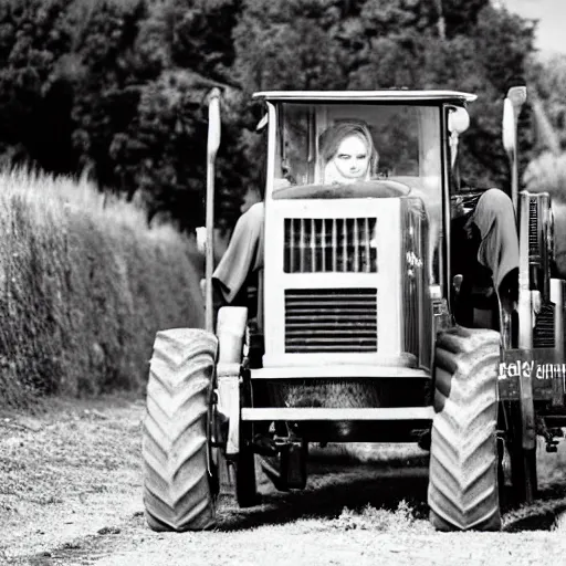 Image similar to Adele driving a tractor, photograhy