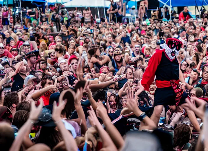 Image similar to photo still of count chocula on stage at vans warped tour!!!!!!!! at age 3 8 years old 3 8 years of age!!!!!!! stage diving into the crowd, 8 k, 8 5 mm f 1. 8, studio lighting, rim light, right side key light