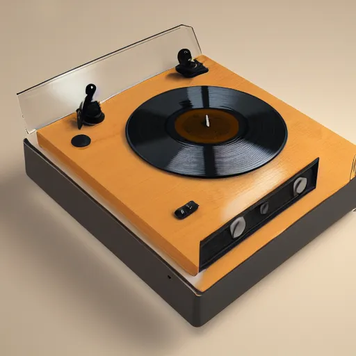 Image similar to vinyl player with kiwi record, octane render, unreal render, hyperrealistic textures
