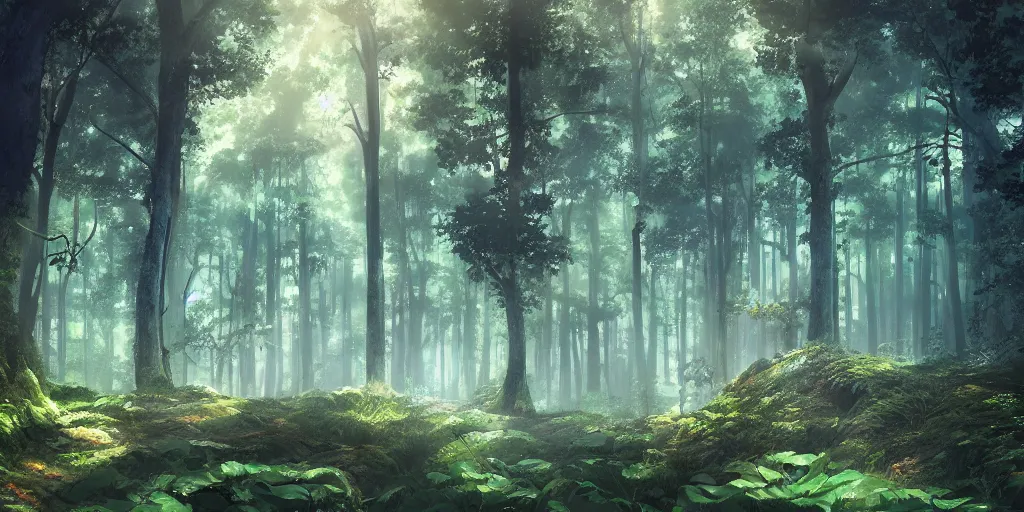 Prompt: a forest, cinematic angle, studio Ghibli, volumetric lighting, breathtaking, beautiful composition, intricate, elegant, digital art, detailed, oil painting, hyperrealistic, sharp focus, 8k