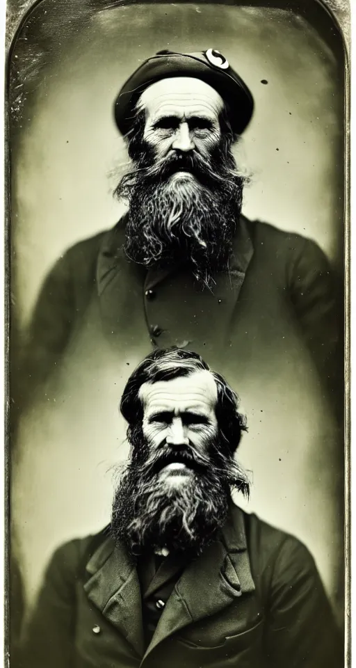 Image similar to a wet plate photograph, a portrait of a grizzled old sea captain