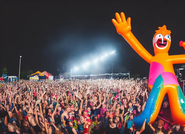 Image similar to photo still of whacky waving inflatable tube man vans warped tour 2 0 1 8!!!!!!!! at age 3 6 years old 3 6 years of age!!!!!!!! getting lit in the pit, 8 k, 8 5 mm f 1. 8, studio lighting, rim light, right side key light