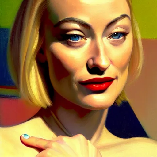 Prompt: A beautiful close-up of a blonde woman who looks like Olivia Wilde and Madonna, digital art by Edward Hopper, vibrant color scheme, highly detailed, in the style of romanticism, fine Art, high detail, great lighting, 8k resolution, masterpiece, concept art, illustration, clear eyes, soft lighting, soft details, painting oil on canvas, octane render, HDR, trending on artstation, 4k, 8k, HD