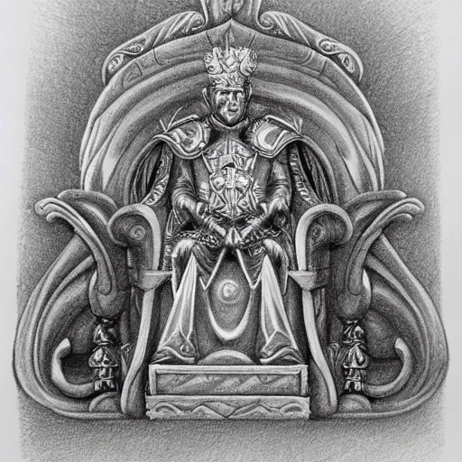 Prompt: pencil illustration. the emperor on his golden throne. 4 0 k.