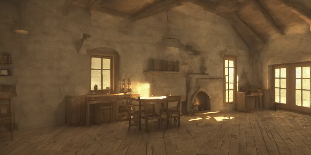 Image similar to medieval cottage interior, blender animation