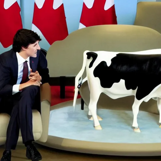 Prompt: justin trudeau. he is an animated cow patty. world leaders meeting,