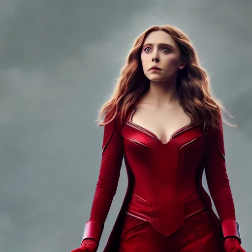 Prompt: A portrait of elizabeth olsen as the scarlet witch, 8k resolution