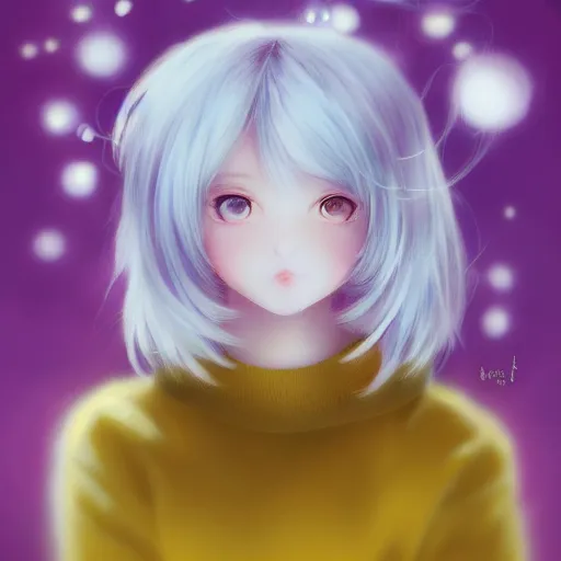 Prompt: full headshot portrait of a blond girl in a yellow sweater with a large ball of sweet cotton wool on a stick, drawn by wlop, by avetetsuya studios, attractive character, colored sketch anime manga panel, cirno from touhou, trending on artstation