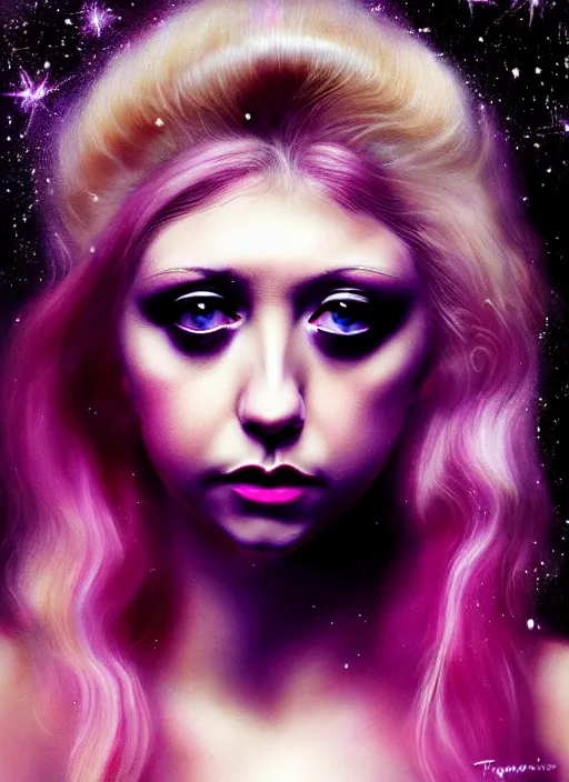 Image similar to elegantly disdainful. Taylor Momsen as empress of pulsar stars. ultra detailed painting at 16K resolution and amazingly epic visuals. epically beautiful image. amazing effect, image looks gorgeously crisp as far as it's visual fidelity goes, absolutely outstanding. vivid clarity. ultra. iridescent. mind-breaking. mega-beautiful pencil shadowing. beautiful face. Ultra High Definition. godly shading diffusion. amazingly crisp sharpness. photorealistic 3D rendering on film cel processed twice..