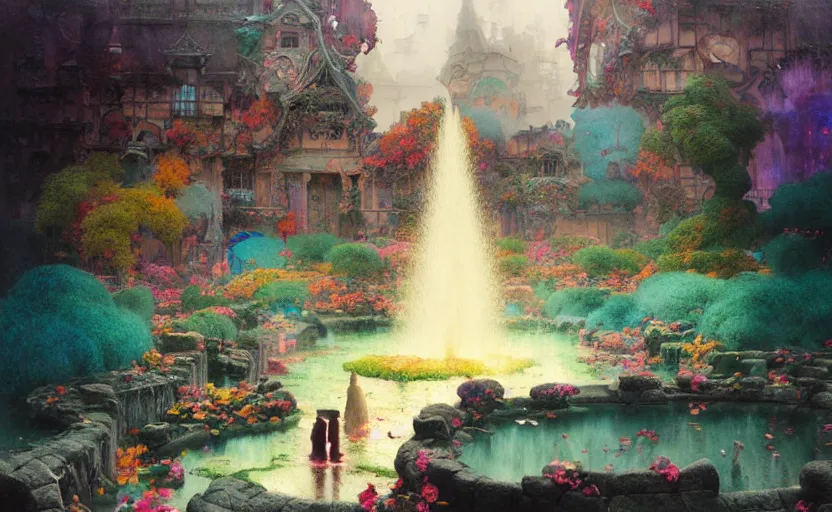 Image similar to magical fountain, fantasy. intricate, amazing composition, colorful watercolor, by ruan jia, by maxfield parrish, by marc simonetti, by hikari shimoda, by robert hubert, by zhang kechun, illustration, gloomy