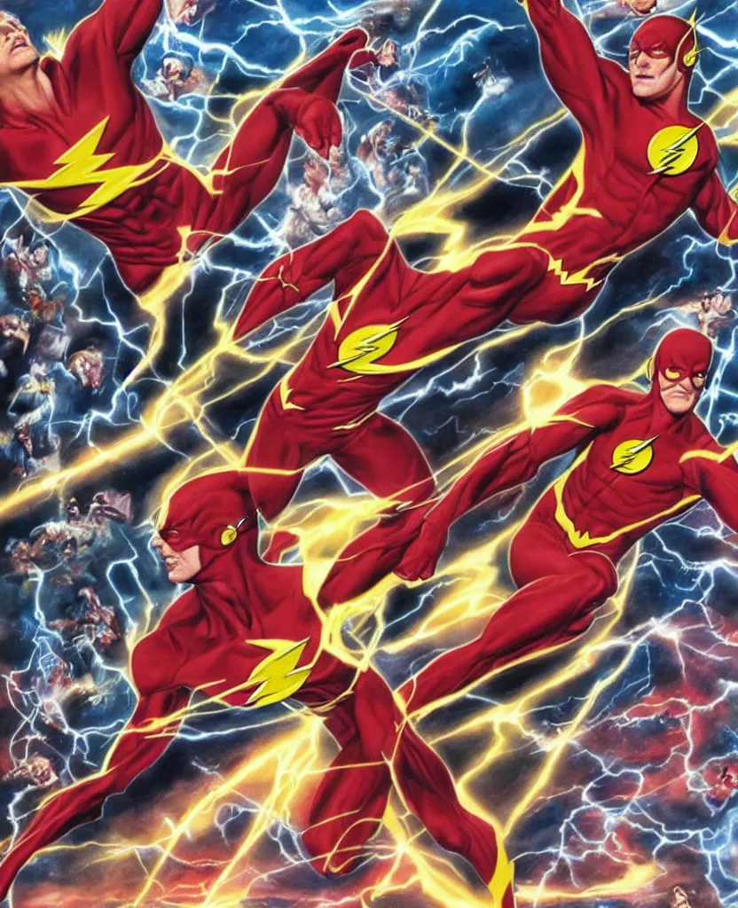 Prompt: The Flash, crisis on infinite earth's, cover art, by Alex Ross and James Gurney