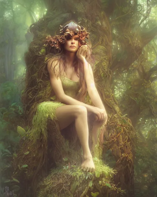 Image similar to dryad, stern like athena, a singer, portrait, studio lighting by jessica rossier and brian froud and gaston bussiere