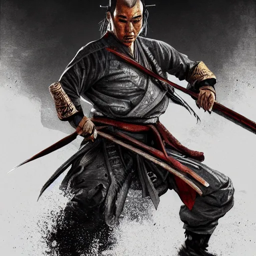 Prompt: a shogun assassin, ultra realistic, hyper detailed, cinematic, action pose, digital art, trending on artstation,