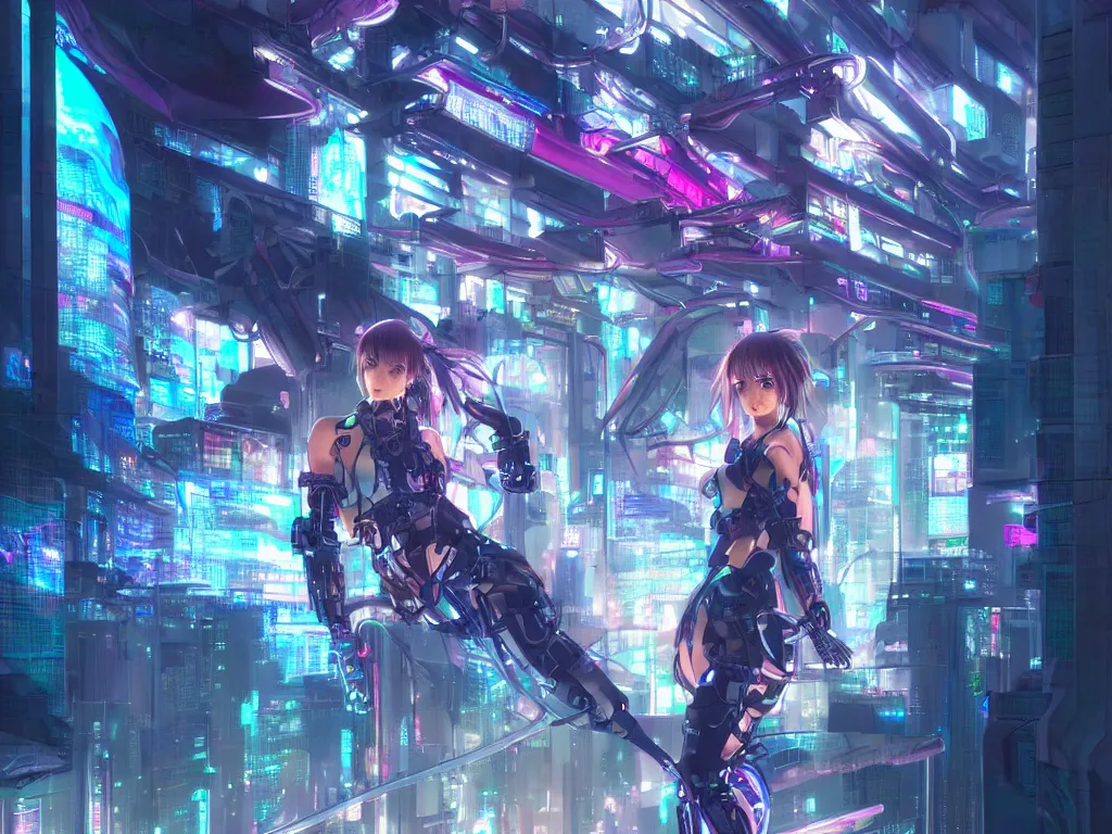 Prompt: anime visual of futuristic cyber warrior girl, in future cyberpunk neon light reflected tokyo rooftop, ssci - fi and fantasy, intricate and very beautiful and elegant, highly detailed, digital painting, artstation, concept art and smooth and sharp focus, illustration, art by huaixuan xiang and tian zi and alphonse mucha and wlop