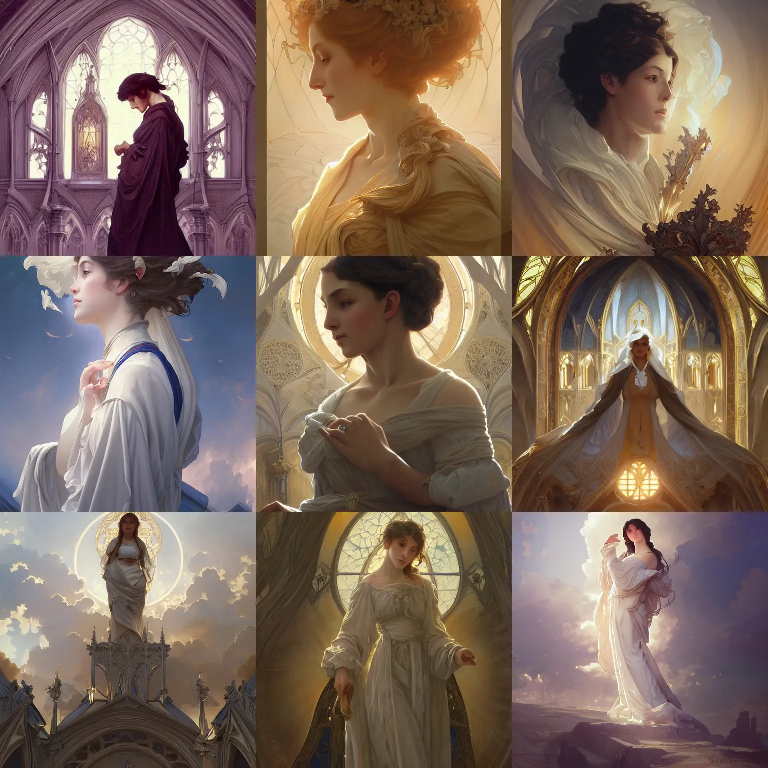 Prompt: cathedral billow, join stossel, intricate, elegant, highly detailed, digital painting, artstation, concept art, smooth, sharp focus, illustration, art by artgerm and greg rutkowski and alphonse mucha and william - adolphe bouguereau